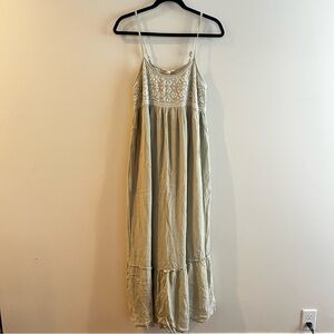 Sim + Sam Beige Maxi Dress with Embroidered Bodice, light green, adjustable, M